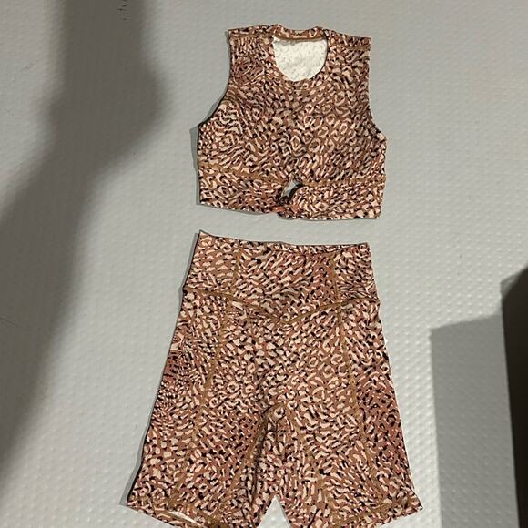 MARIIA Eco Bamboo Organic Cotton Animal Print Knot Crop Top Biker Short set AXS - Picture 10 of 10